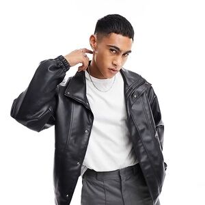 Bershka Black Faux Leather Moto Jacket Size M